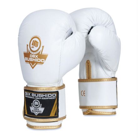 Premium Adult Boxing Gloves (White&Gold) 8-14oz / DBX Bushido