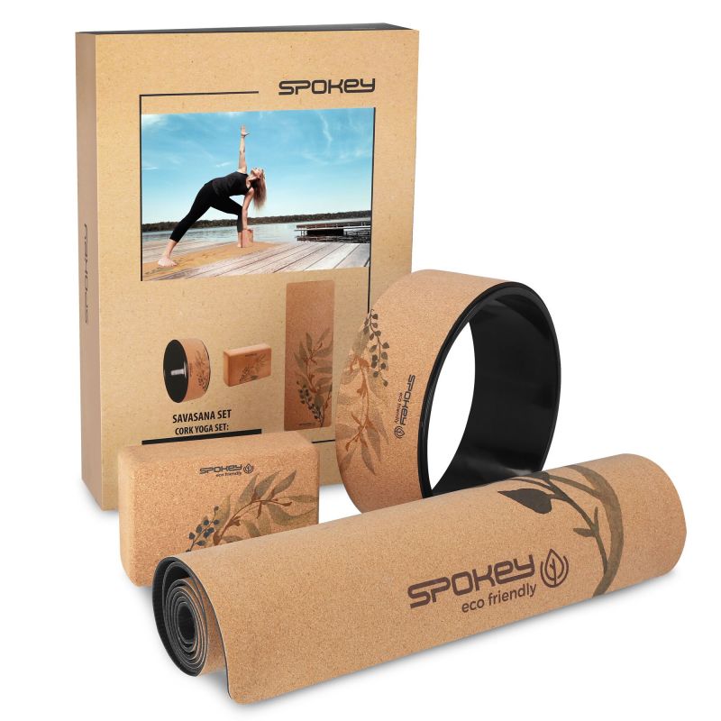 Set de Yoga en Corcho Natural: Esterilla+Bloque+Rueda / Spokey