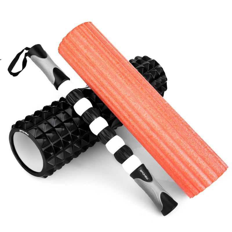 Foam Roller Massage Set : Rouleau gaufré+Rouleau gaufré doux+Stick / Spokey