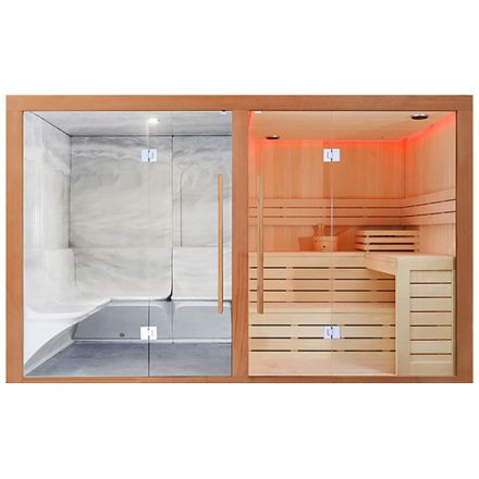 MUE-1816 Dry sauna with 6 kW + steam heater 340X175X210CM
