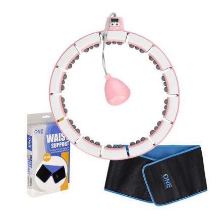 ADJUSTABLE HULA HOP SET FH06 PINK WITH WEIGHT AND COUNTER + BELT BR160