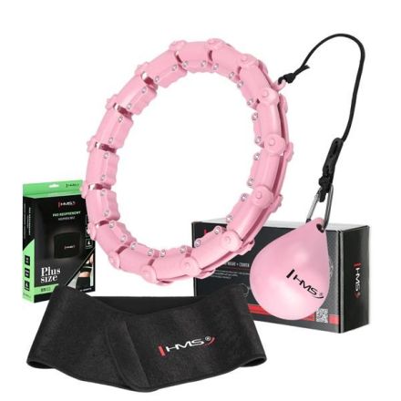HULA HOP SET HHW11 LIGHT PINK WITH TABS AND WEIGHTS + BELT BR163 BLACK PLUS SIZE HMS