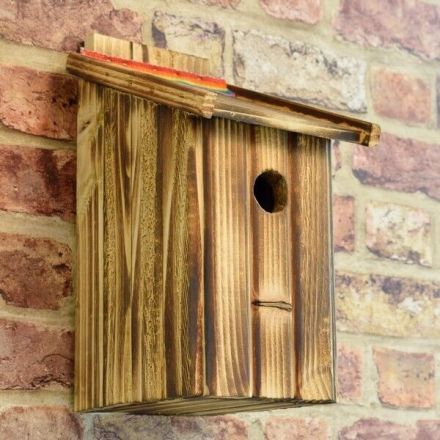 Traditional Burnt Wild Bird Nest Box Big House Wood Weather Resistant Handmade