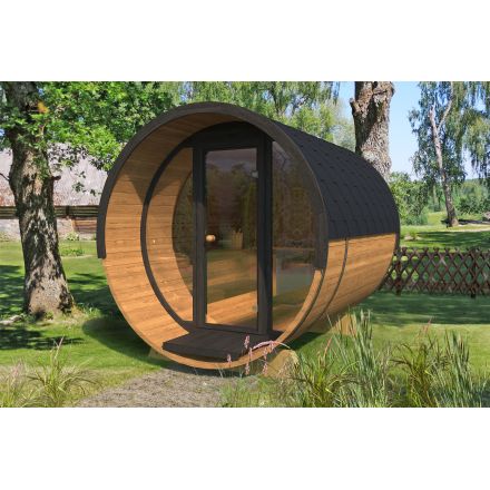 Barrel Sauna 280 DeLux (front glass wall)