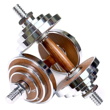 Luxury Dumbbells one-handed PROIRON Walnut Steel 2 x 10 kg (pair)