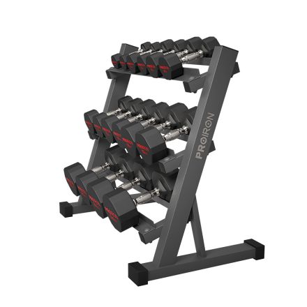 Luxe Set rubberen PROIRON dumbbells 3 - 24 kg (8 paar + standaard)